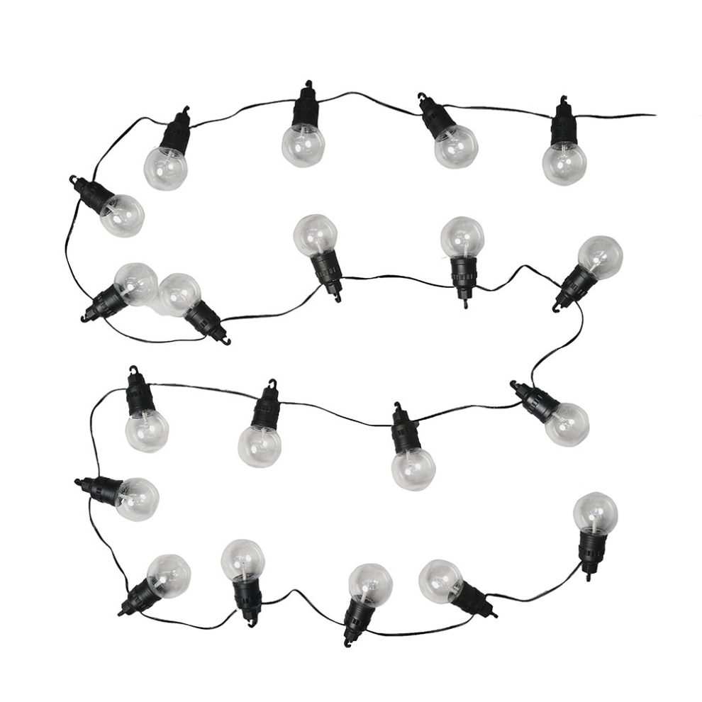 Set of 20  IP44 Rated Decorative Outdoor Garden Integrated Warm White LED Festoon Clear Globe Lights - 9M Length