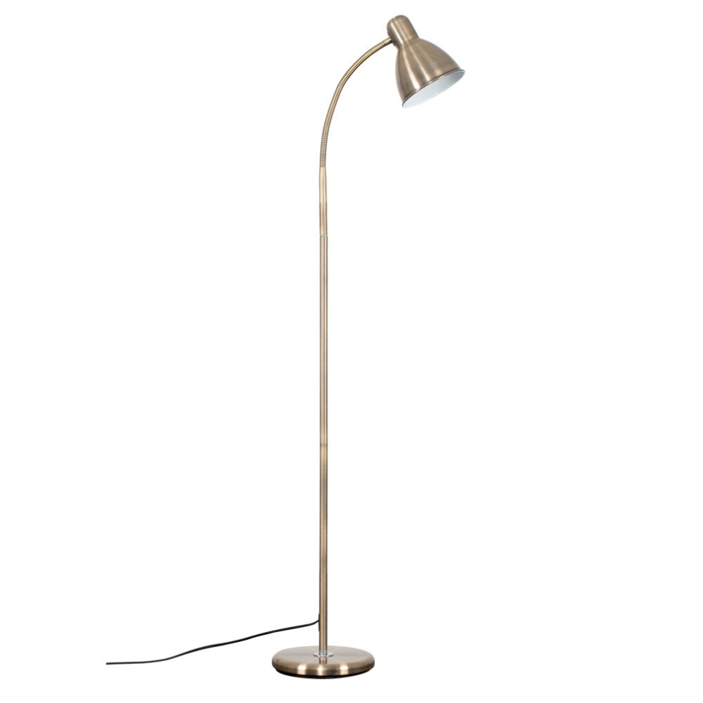 Modern Antique Brass Adjustable Reading/Craft Floor Lamp - Complete with a 6w LED GLS Bulb [6500K Cool White]