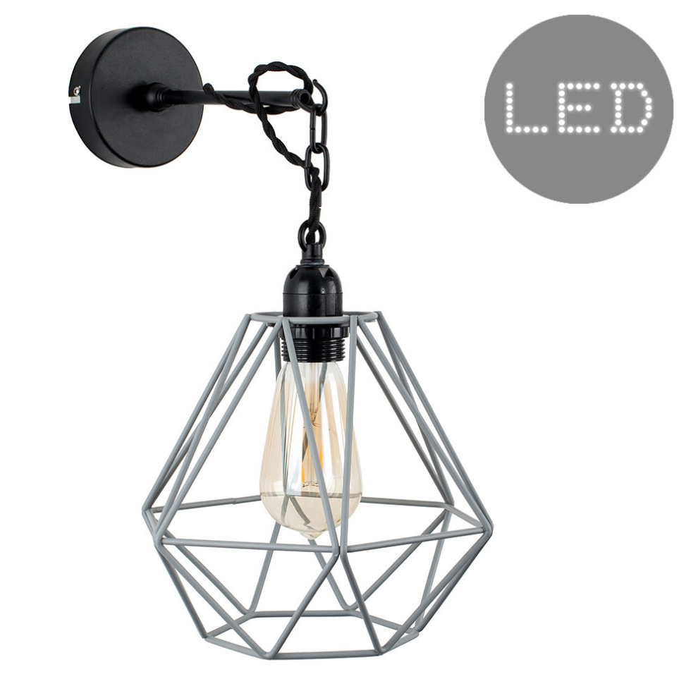 Industrial Black Wall/Ceiling Light Grey Metal Cage 4w LED Bulb