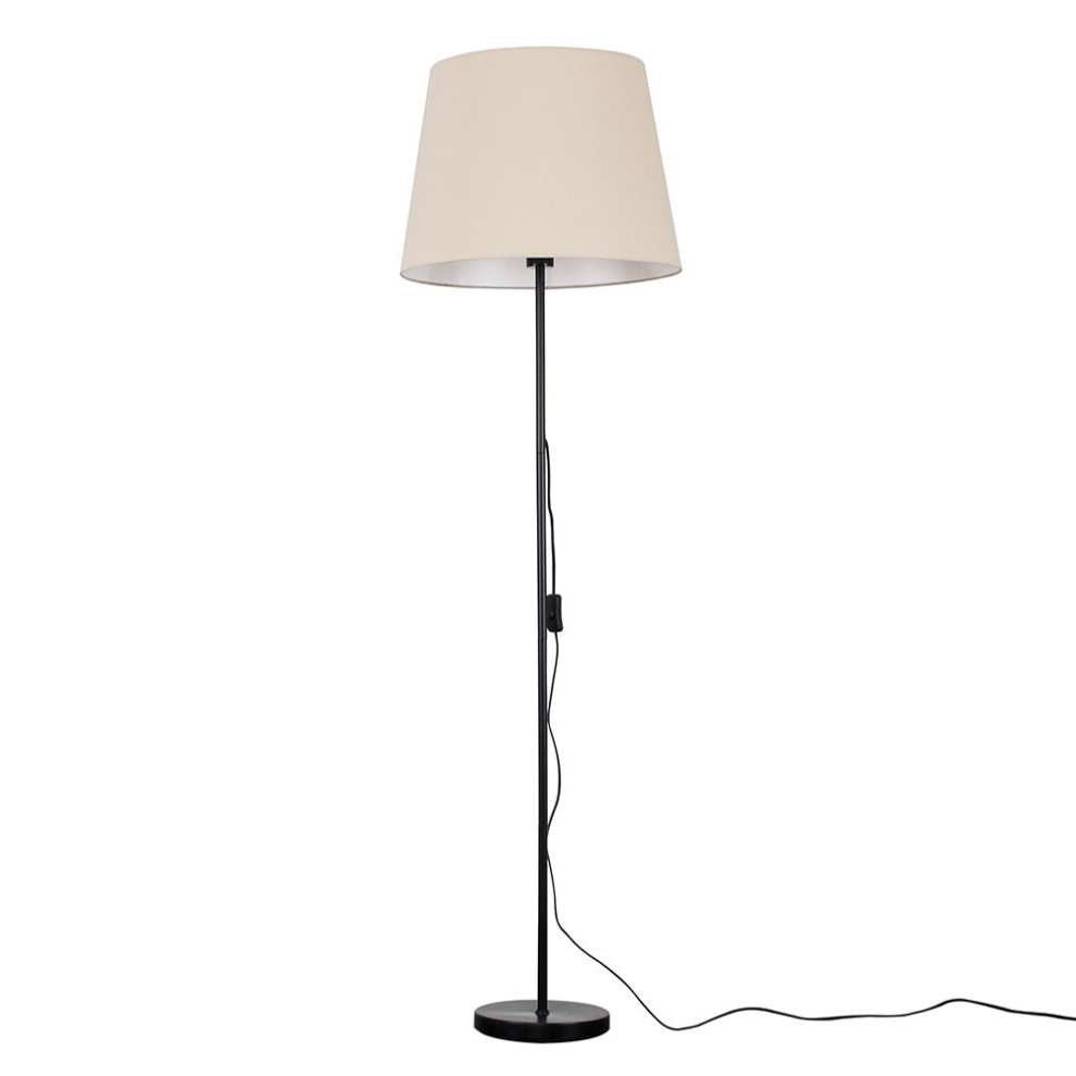 Modern Standard Floor Lamp in a Black Metal Finish with an Extra Large Beige Tapered Light Shade - Complete with a 6w LED GLS Bulb [3000K Warm White]