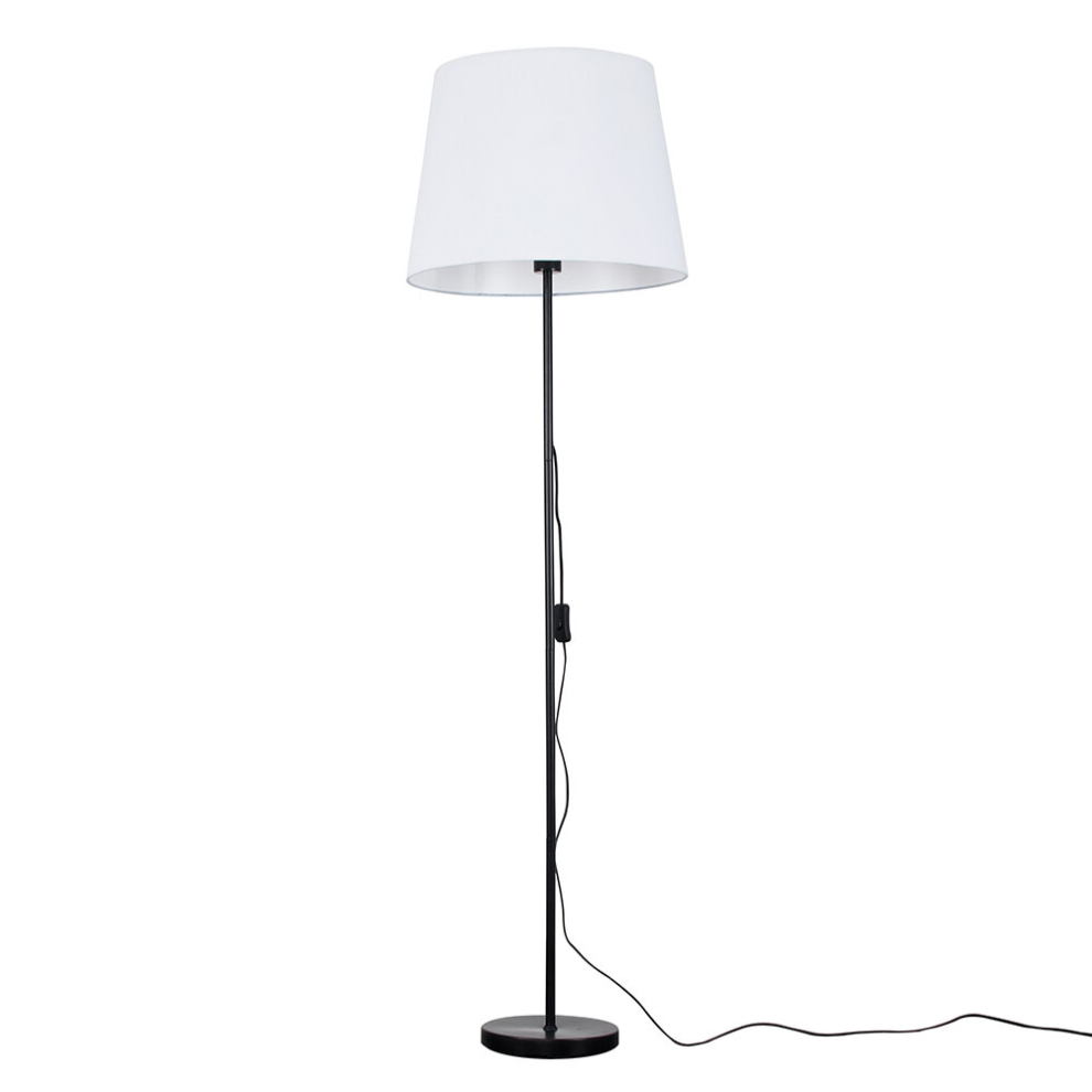 Modern Standard Floor Lamp in a Black Metal Finish with an Extra Large White Tapered Light Shade - Complete with a 6w LED GLS Bulb [3000K Warm White]