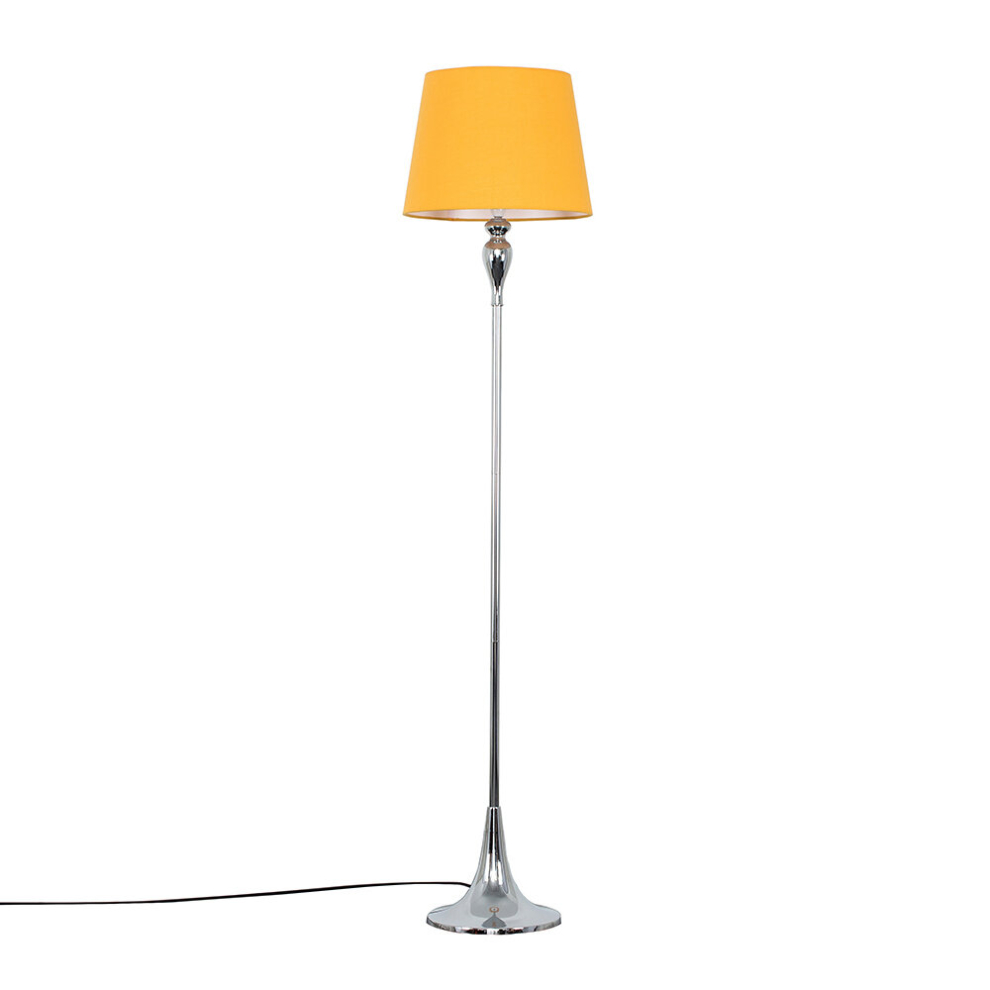 Modern Polished Chrome Spindle Design Floor Lamp with a Mustard Tapered Shade