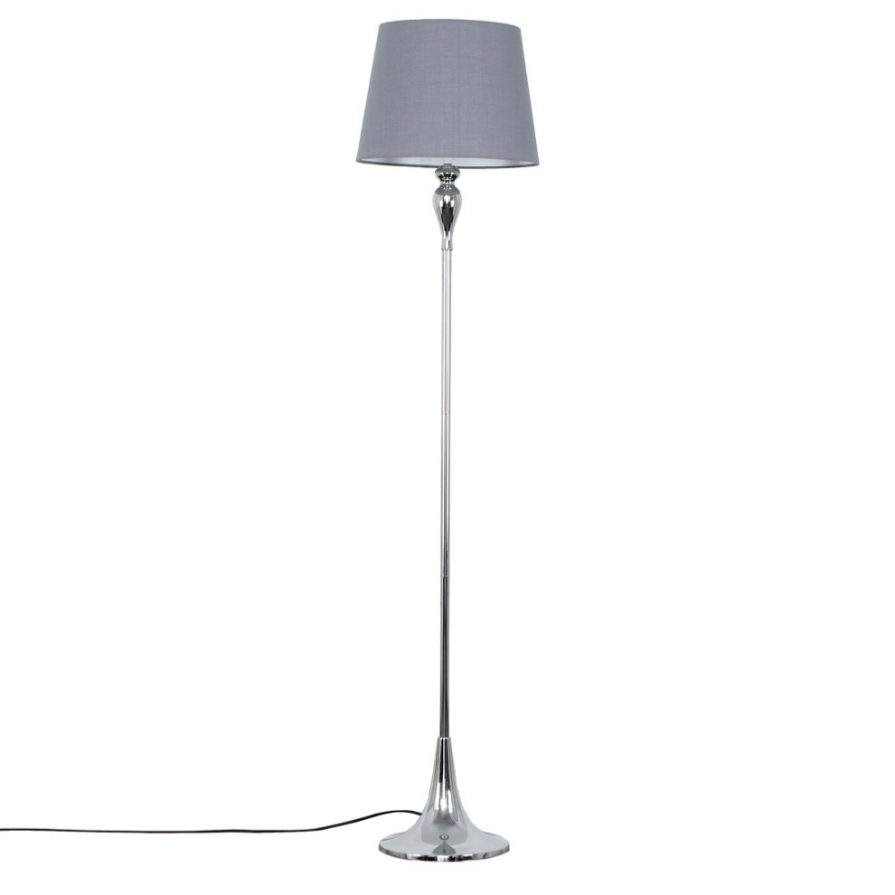 Modern Polished Chrome Spindle Design Floor Lamp with a Grey Tapered Shade - Complete with a 10w LED GLS Bulb [3000K Warm White]