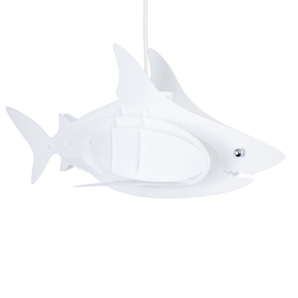 Fun Children's Bedroom White Shark Ceiling Pendant Light Shade - Complete with a 6w LED GLS Bulb [3000K Warm White]