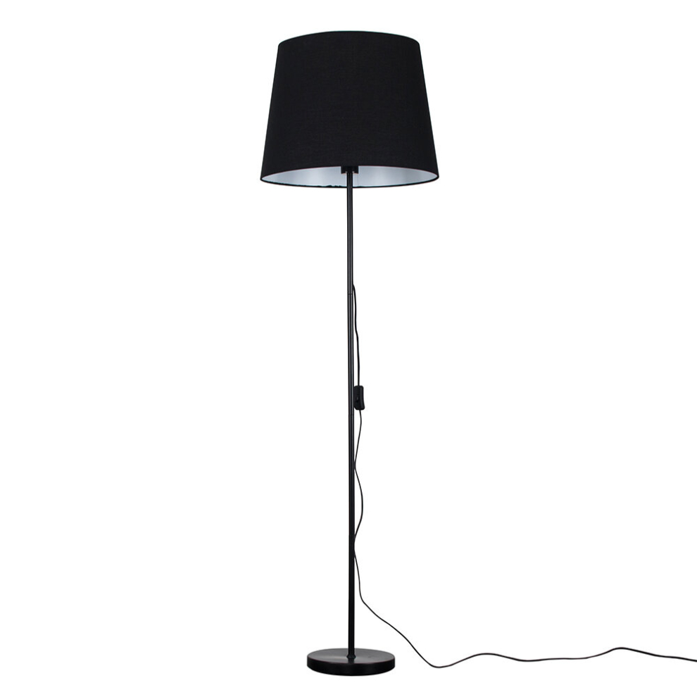 Modern Standard Floor Lamp in a Black Metal Finish with an Extra Large Black Tapered Light Shade - Complete with a 6w LED GLS Bulb [3000K Warm White]