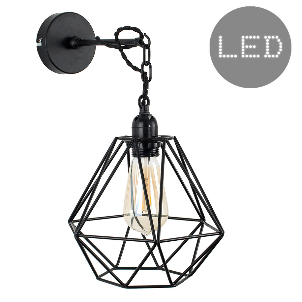 Industrial Black Wall/Ceiling Light Black Cage 4w LED Filament Bulb