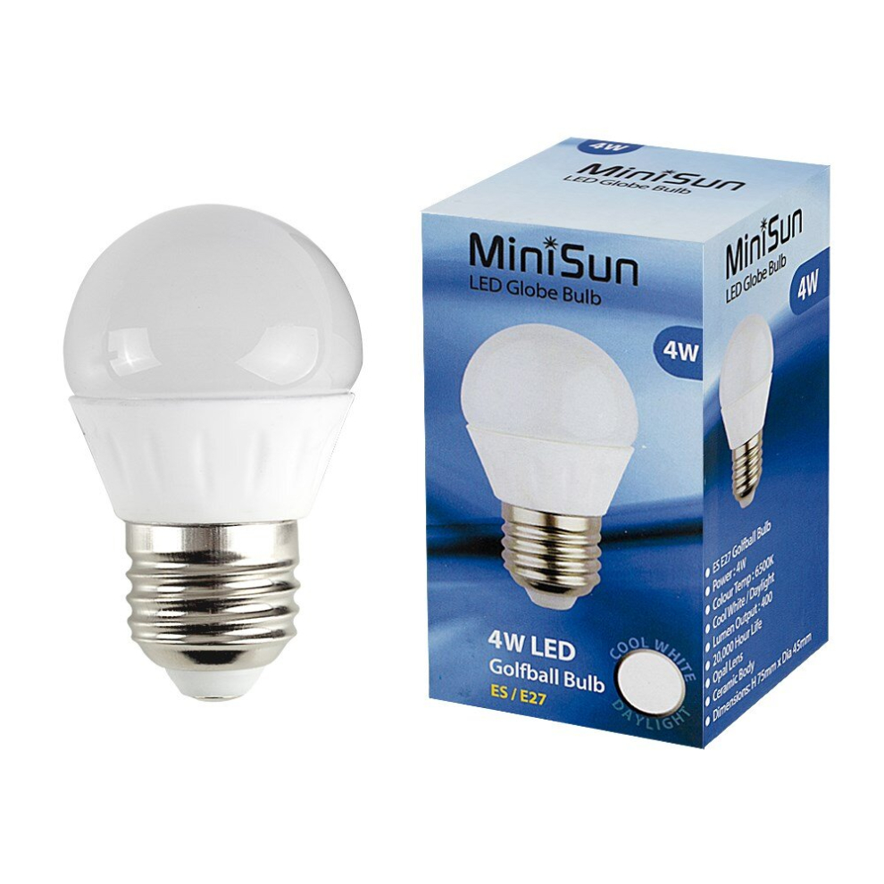 Pack of 5 4w LED ES E27 Golfball Energy Saving Long Life Light Bulbs [6500K Cool White]