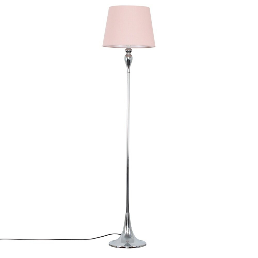 Modern Polished Chrome Spindle Design Floor Lamp with a Pink Tapered Shade - Complete with a 10w LED GLS Bulb [3000K Warm White]