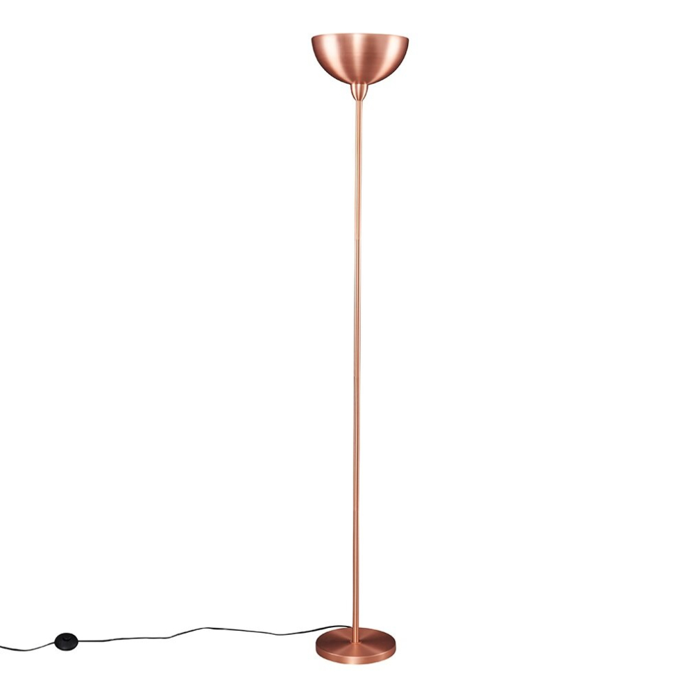 Modern Copper Uplighter Floor Lamp with a Bowl Shaped Shade - Complete with a 6w LED GLS Bulb [3000K Warm White]