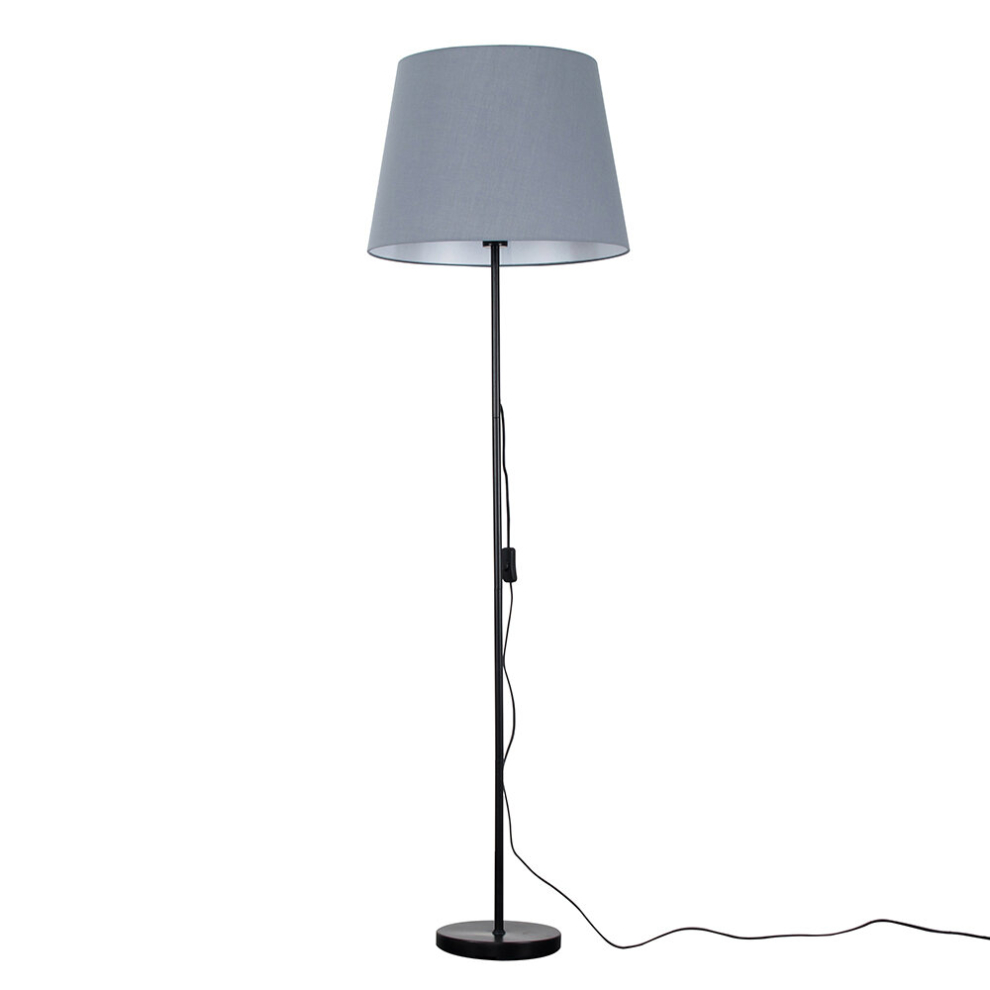 Modern Standard Floor Lamp in a Black Metal Finish with an Extra Large Grey Tapered Light Shade - Complete with a 6w LED GLS Bulb [3000K Warm White]