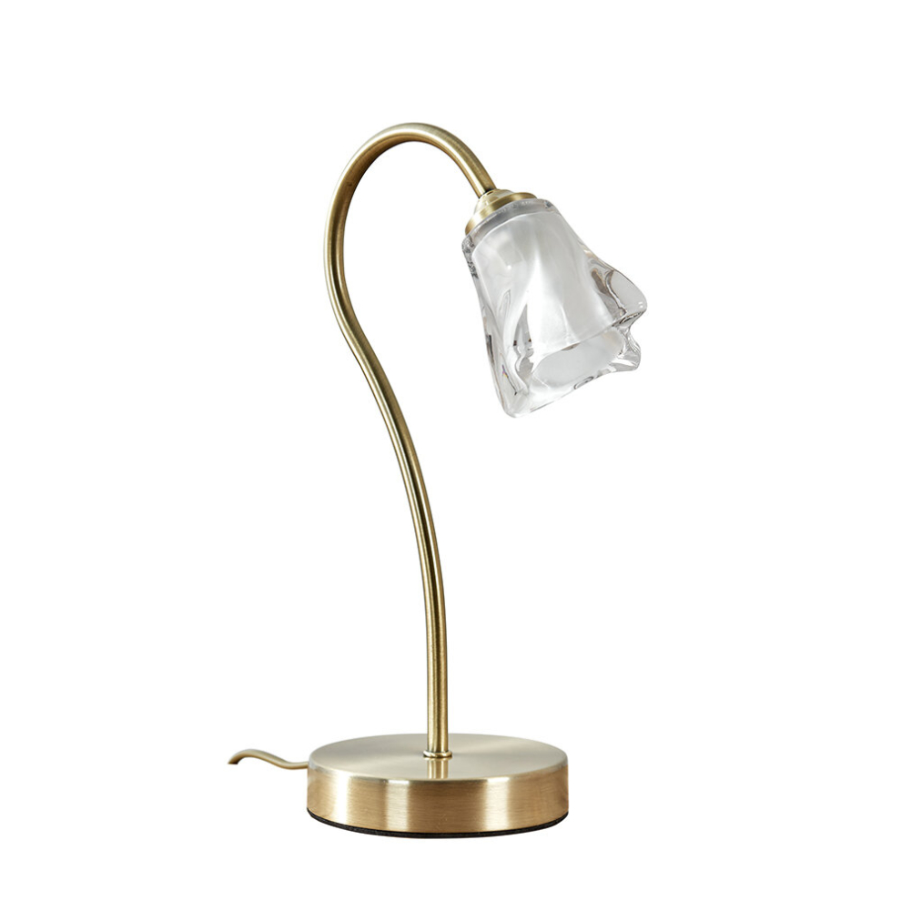 Modern Antique Brass & Decorative Glass Swan Neck Touch Bedside Table Lamp - Complete with a 3w LED Dimmable G9 Bulb [3000K Warm White]