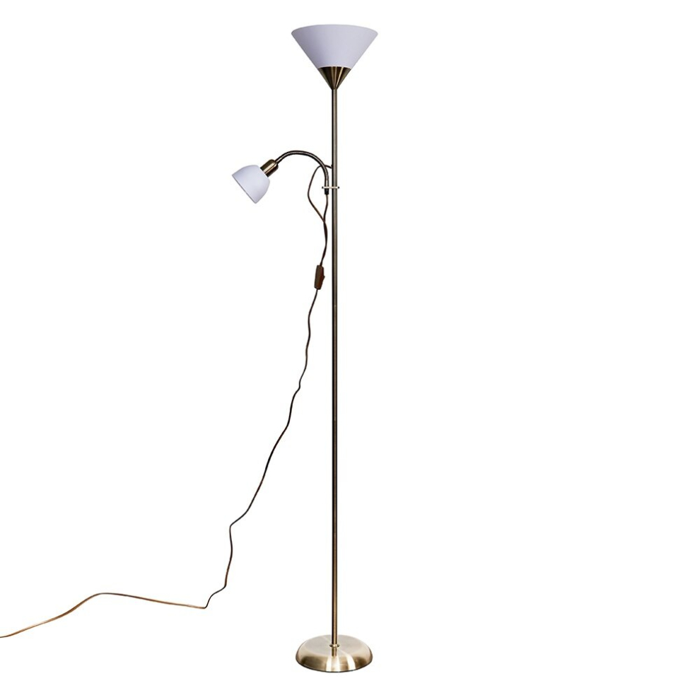 Modern Antique Brass 2 Way Mother/Father Parent & Child Uplighter and Spotlight Design Floor Lamp
