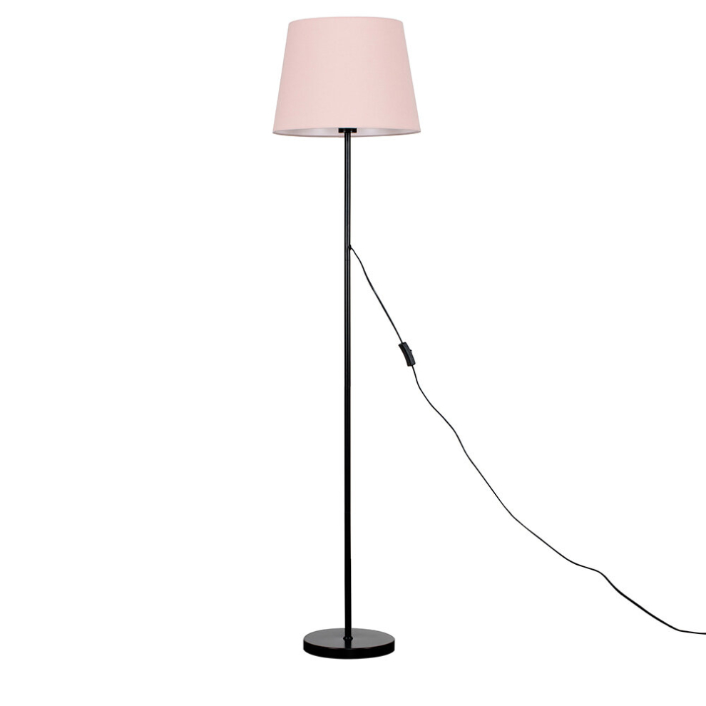 Modern Standard Floor Lamp in a Black Metal Finish with a Large Pink Tapered Light Shade