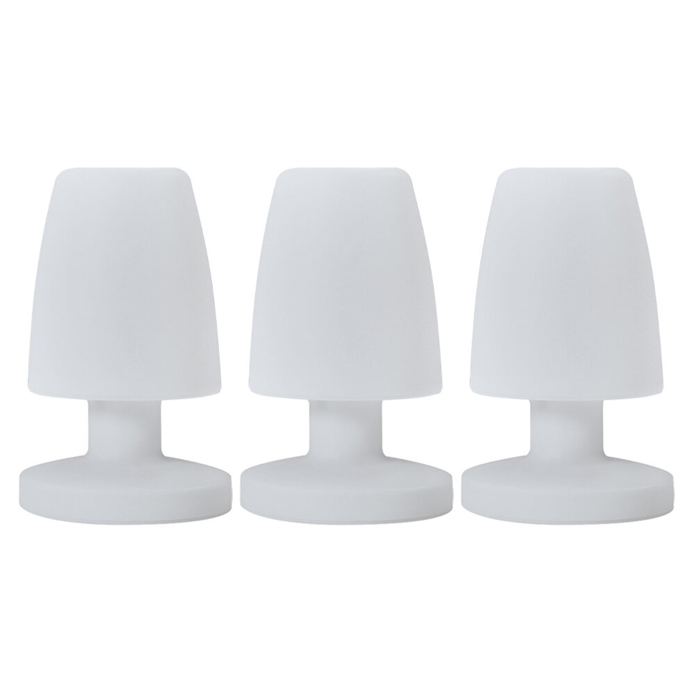 Set of 3 Contemporary Petite IP44 Rated Outdoor Garden White Mushroom Table Lamps with an Integrated Rechargeable RGB Colour Changing LED