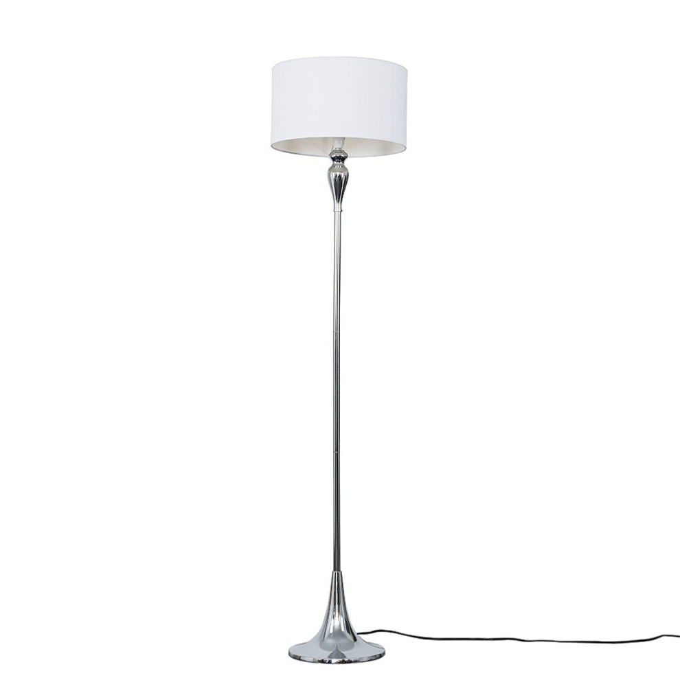Modern Polished Chrome Spindle Design Floor Lamp with a White Cylinder Shade