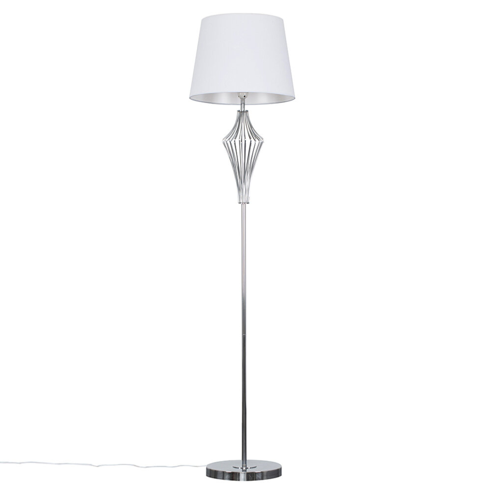 Jaspa Silver Floor Lamp White Tapered Shade