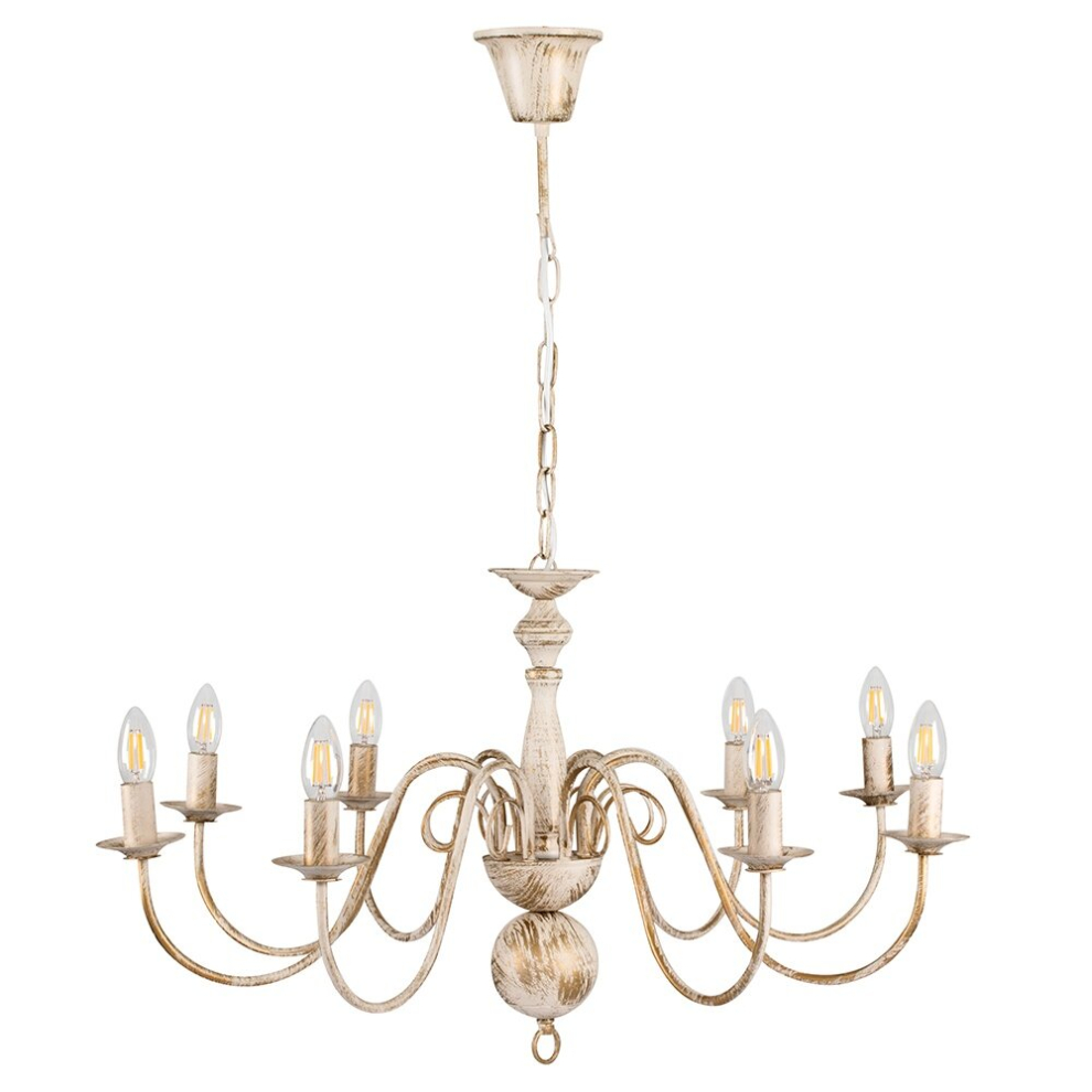 Large Retro 8 Way Ceiling Light Chandelier Fitting in a Distressed Effect Finish - Complete with 4w LED Candle Bulbs [3000K Warm White]