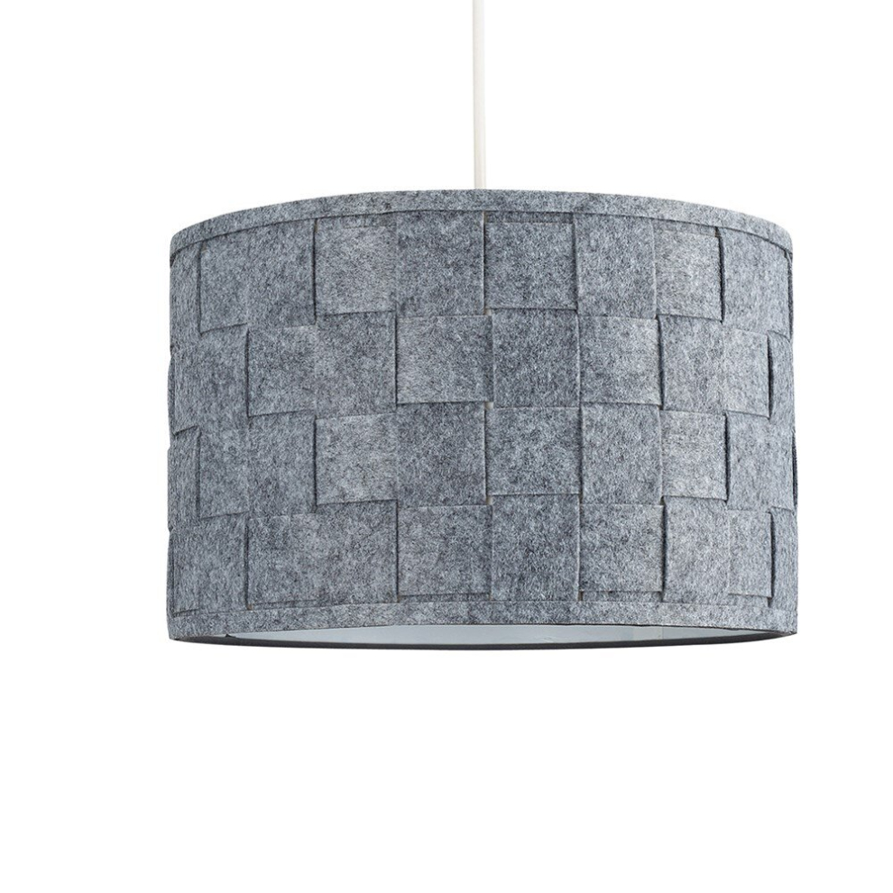 Large Modern Weave Design Drum Ceiling Pendant Light Shade in a Grey Felt Finish - Complete with a 6w LED GLS Bulb [3000K Warm White]