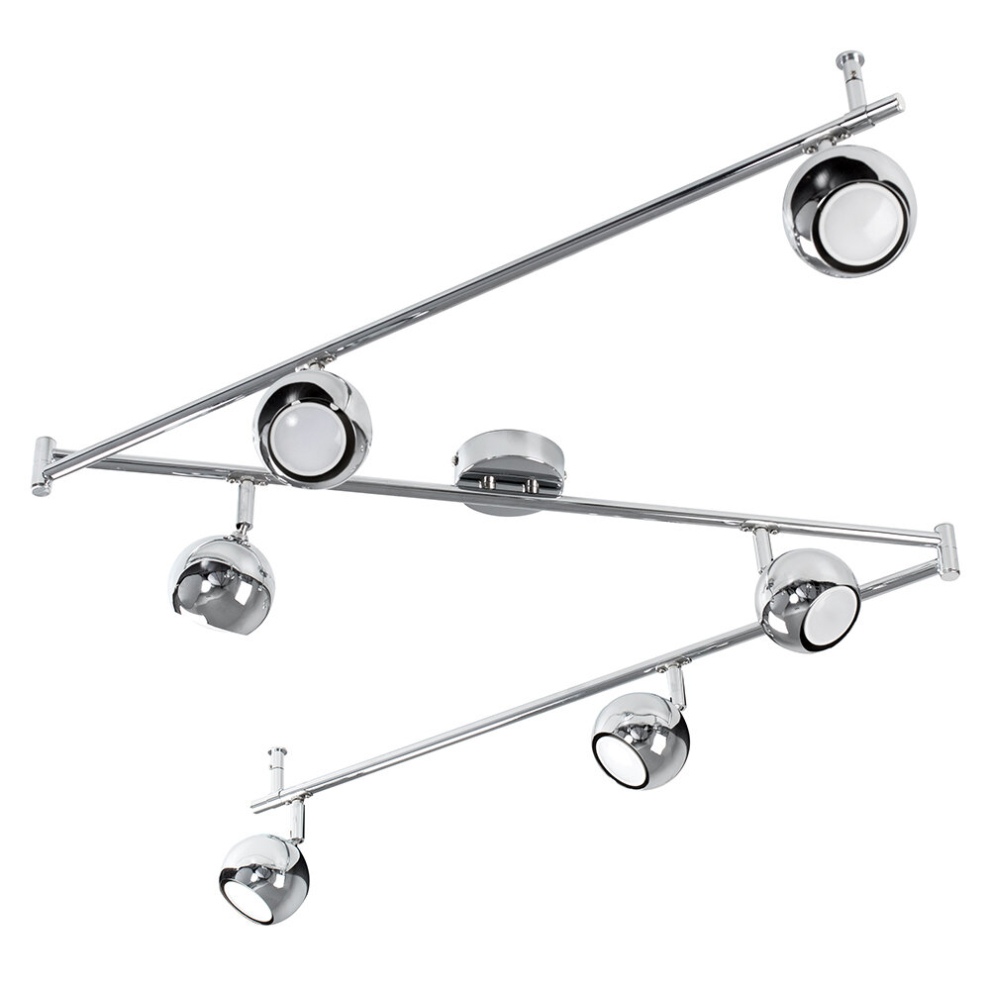 Retro Adjustable 6 Way Eyeball Polished Chrome Ceiling Spotlight - Complete with 6 x 5W GU10 Warm White LED Bulbs