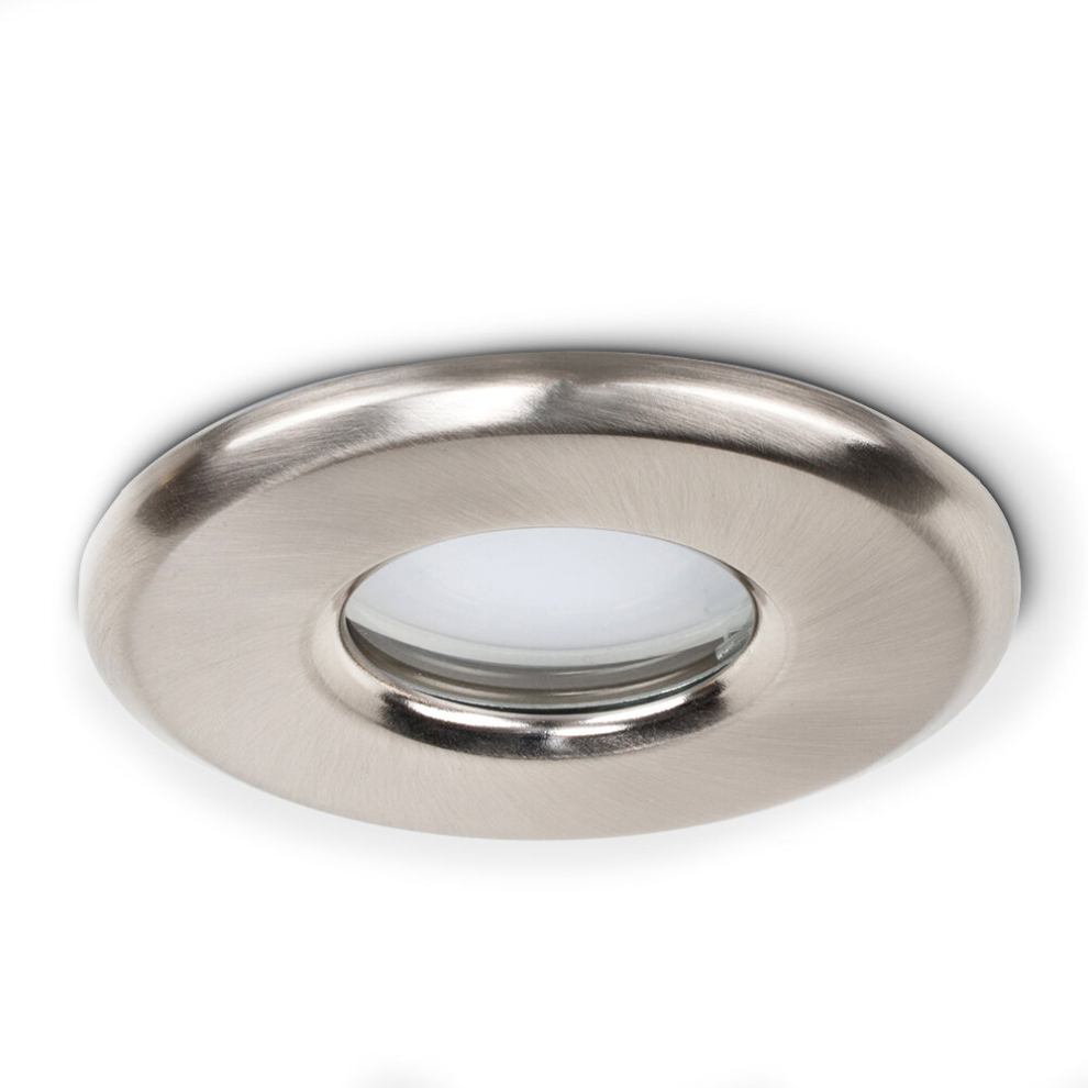 Pack of 6 Bathroom/Shower/Soffit IP65 Rated Brushed Chrome Recessed Ceiling Downlights - Complete with 5w LED Bulbs [3000K Warm White]