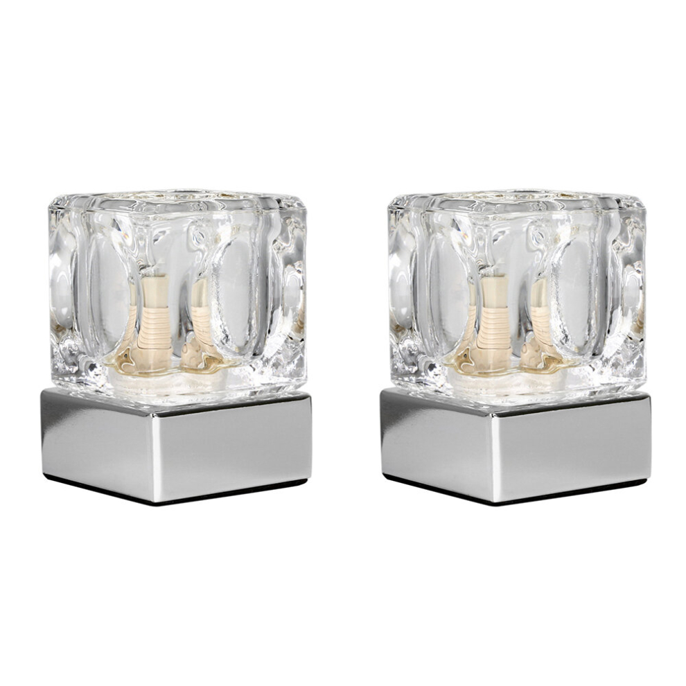 Pair of - Modern Glass Ice Cube Bedside Touch Table Lamps with a Chrome Base - Complete with 3w LED Dimmable G9 Bulbs [6000K Cool White]