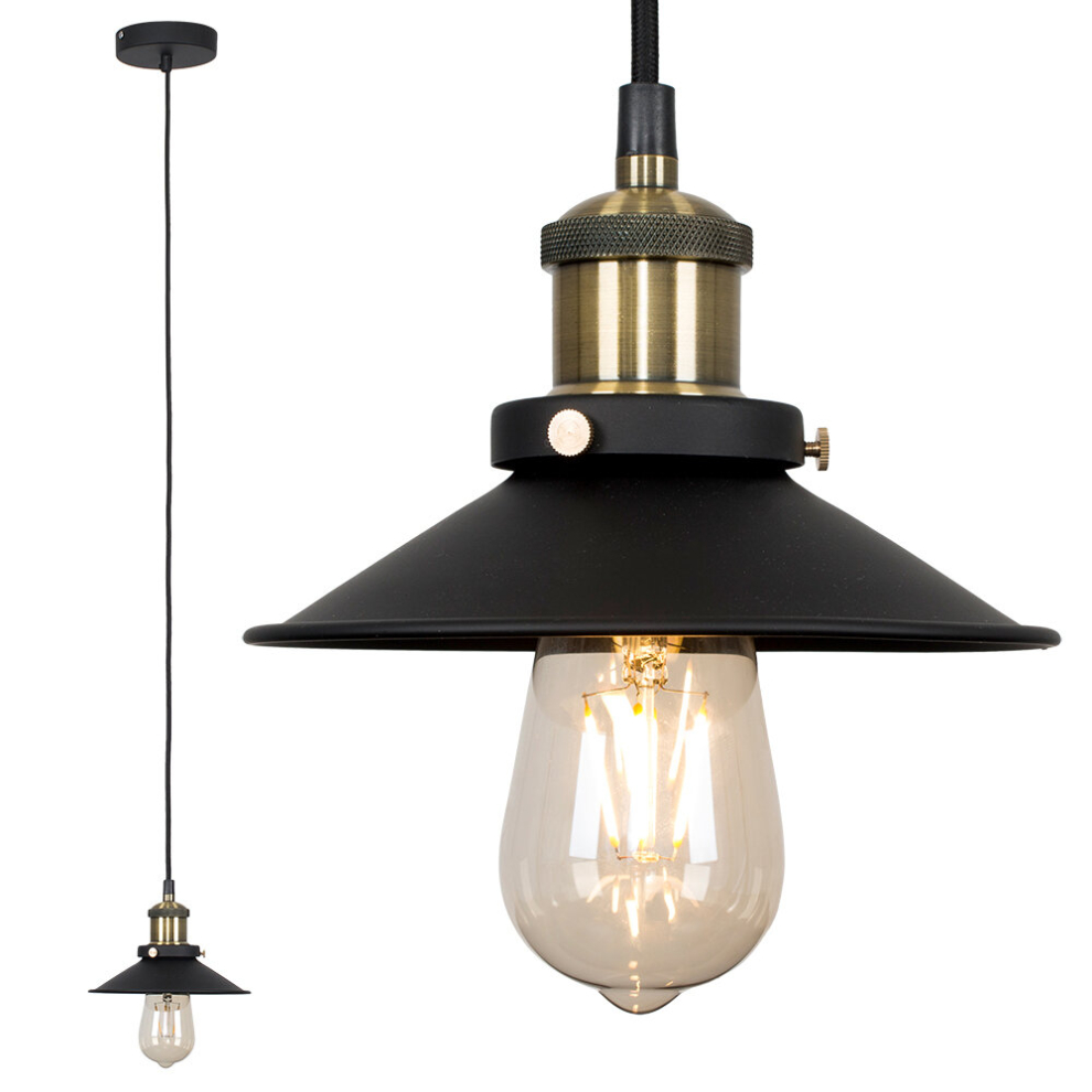 Industrial Black Antique Brass Ceiling Light Pendant Tapered Shade