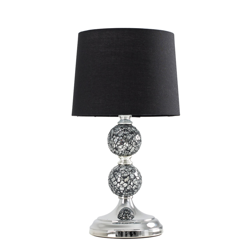 Modern Decorative Chrome & Mosaic Crackle Glass Table Lamp with a Black Shade - Complete with a 4w LED Bulb [3000K Warm White]