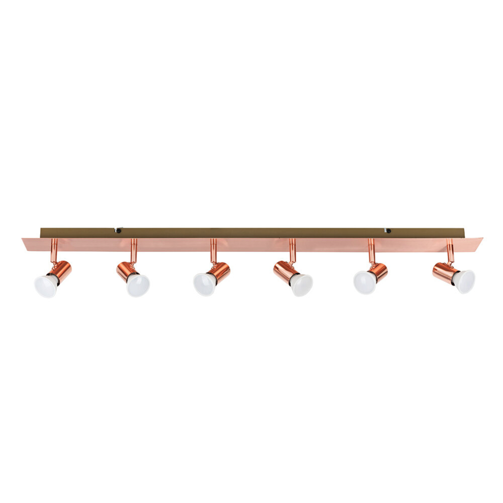 Modern Polished Copper 6 Way Adjustable GU10 Ceiling Spotlight - Complete with 5w LED Bulbs [3000K Warm White]