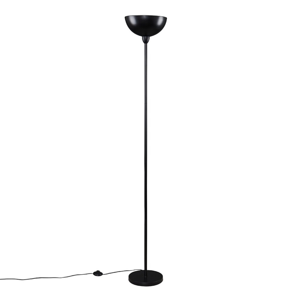 Modern Matt Black Uplighter Floor Lamp with a Bowl Shaped Shade - Complete with a 6w LED GLS Bulb [3000K Warm White]