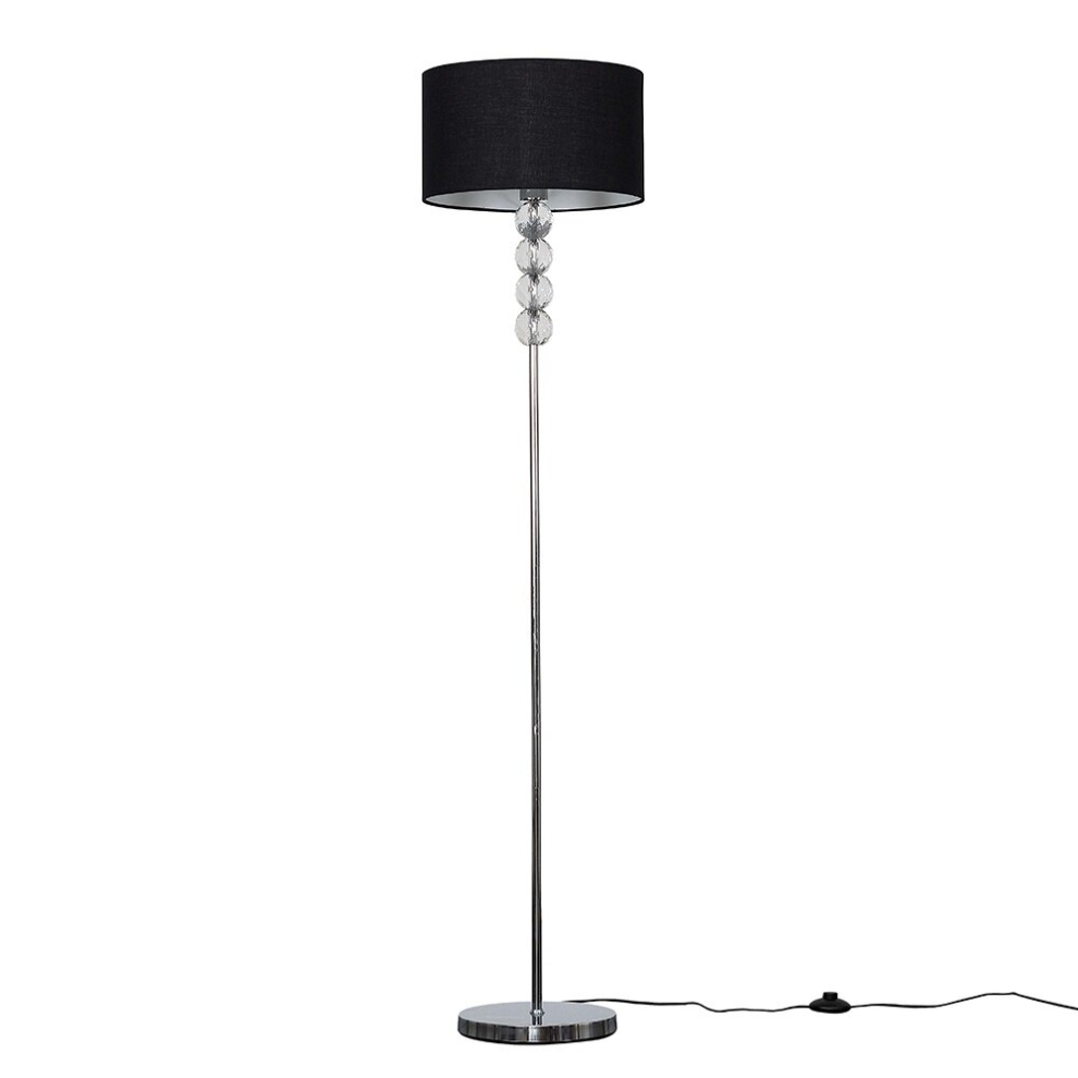 Modern Chrome & Clear Acrylic Balls Floor Lamp with a Black Drum Shade