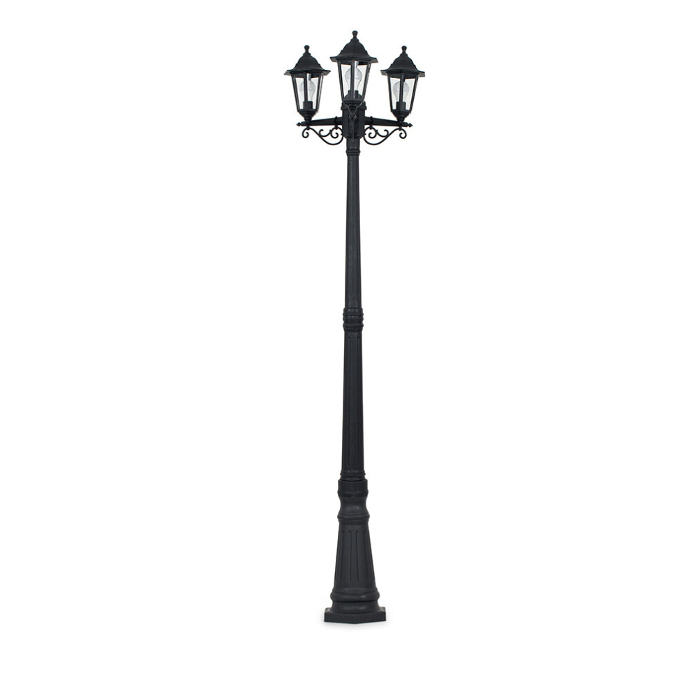 Traditional 1.95m Black 3 Way IP44 Outdoor Garden Lamp Post Light - Complete with 3 x 4w LED Candle Bulbs