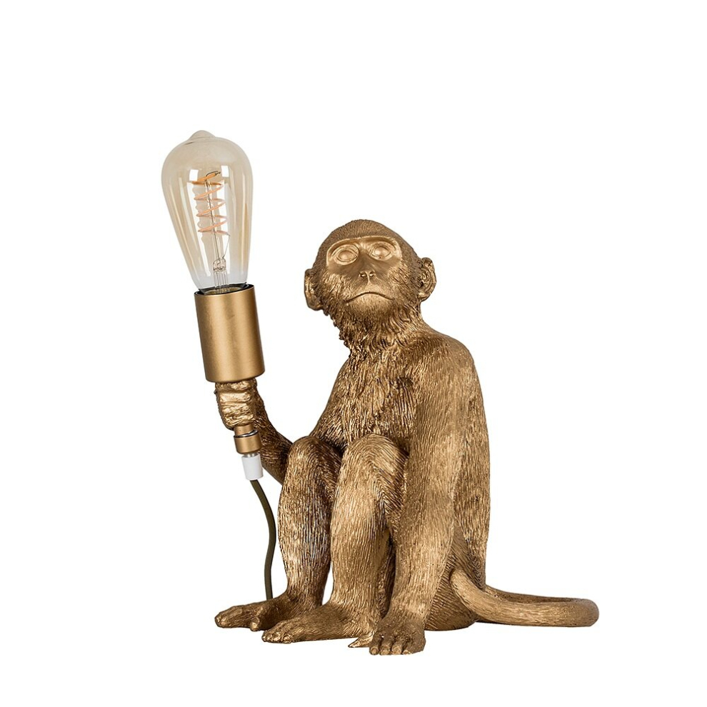 Modern Metallic Gold Painted Monkey Design Table Lamp - Complete with a 4w LED Helix Filament Bulb [2200K Warm White]