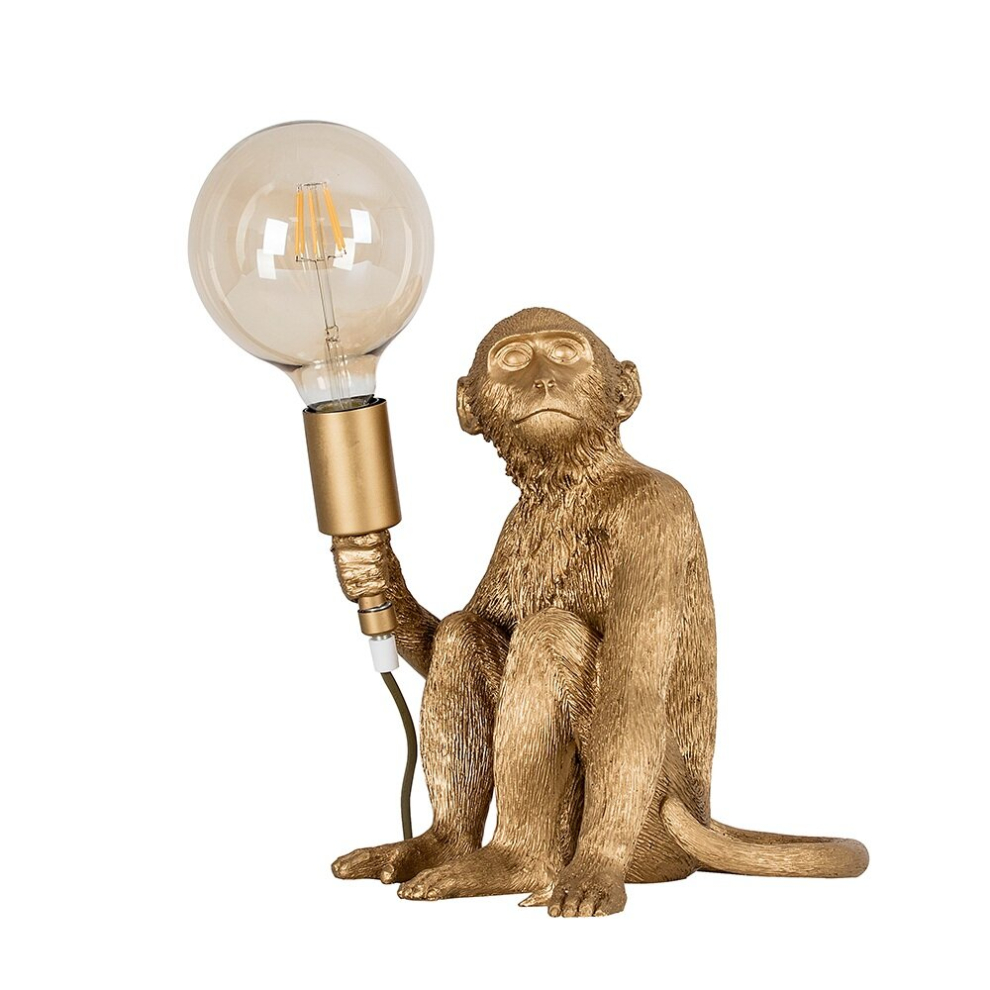 Modern Metallic Gold Painted Monkey Design Table Lamp - Complete with a 6w LED Filament Globe Bulb [2700K Warm White]