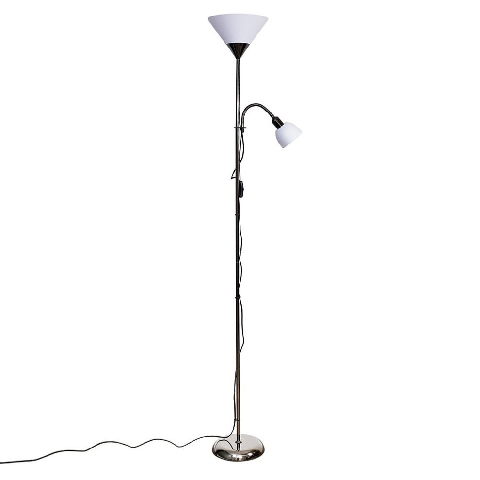 Modern Black Brushed Chrome 2 Way Mother/Father Parent & Child Uplighter and Spotlight Design Floor Lamp - With a 2 x LED Bulbs [3000K Warm White]