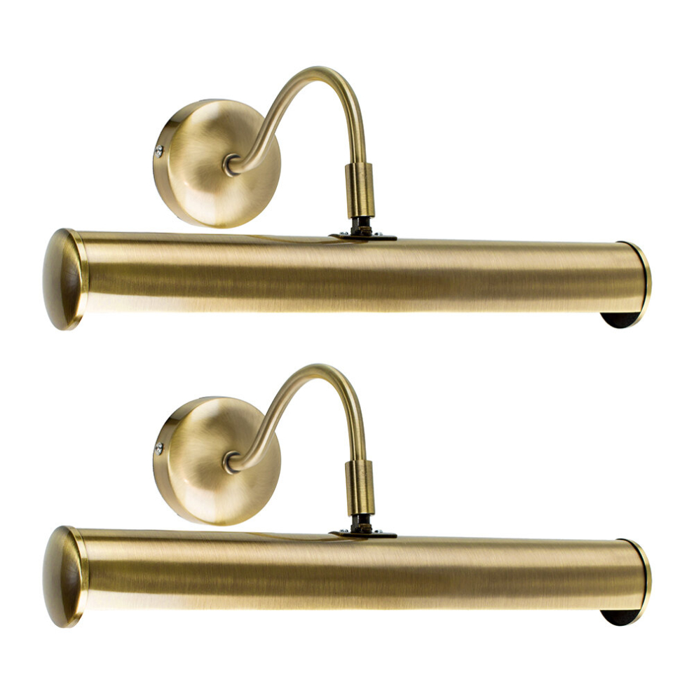 Pair of Traditional Adjustable Twin Picture Wall Light in an Antique Brass Effect Finish - Complete with 3w LED Pygmy Bulbs 3000K