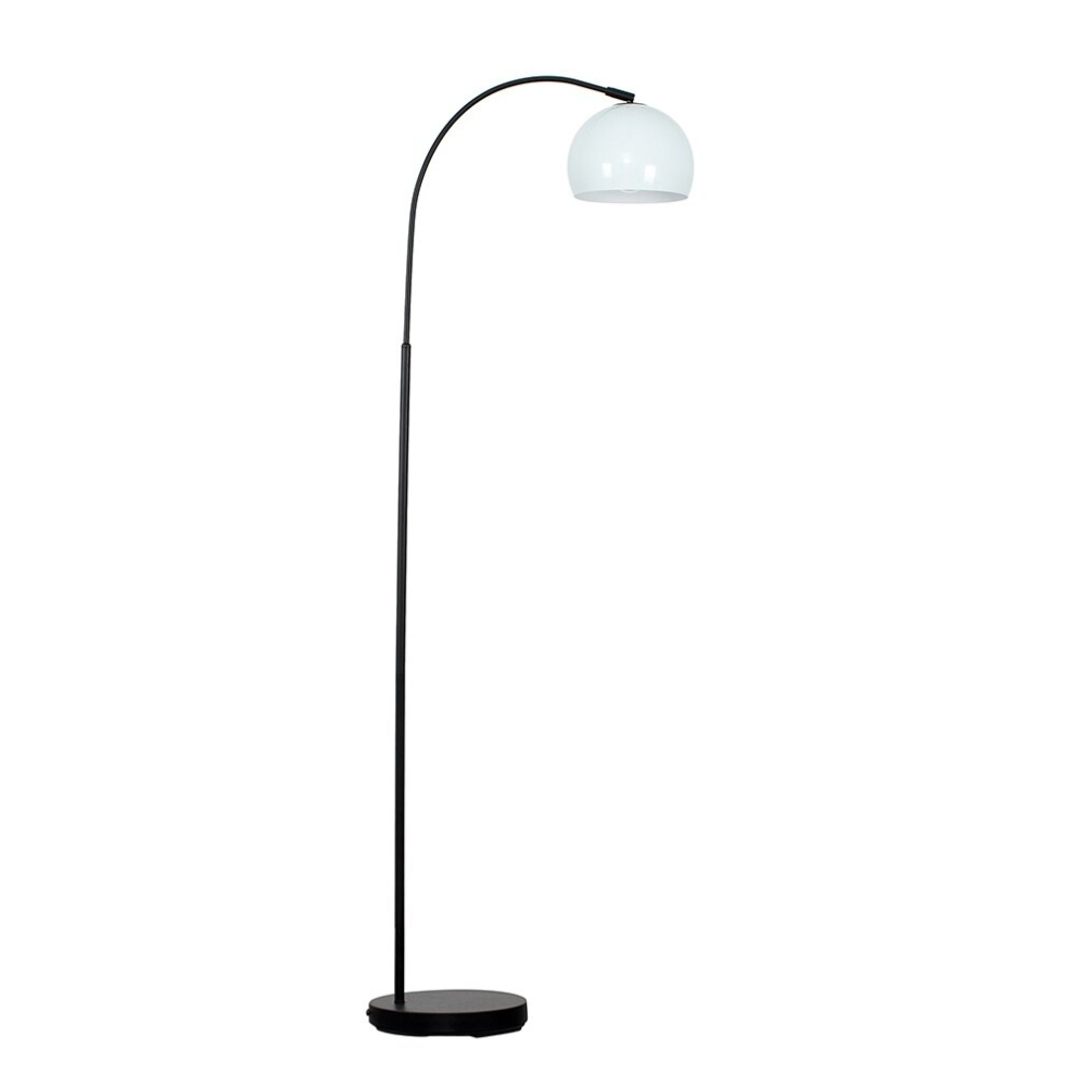 Designer Style Black  Stem Floor Lamp with a Gloss Pale Blue Arco Style Metal Dome Light Shade - With a 6w LED GLS Bulb [3000K Warm White]