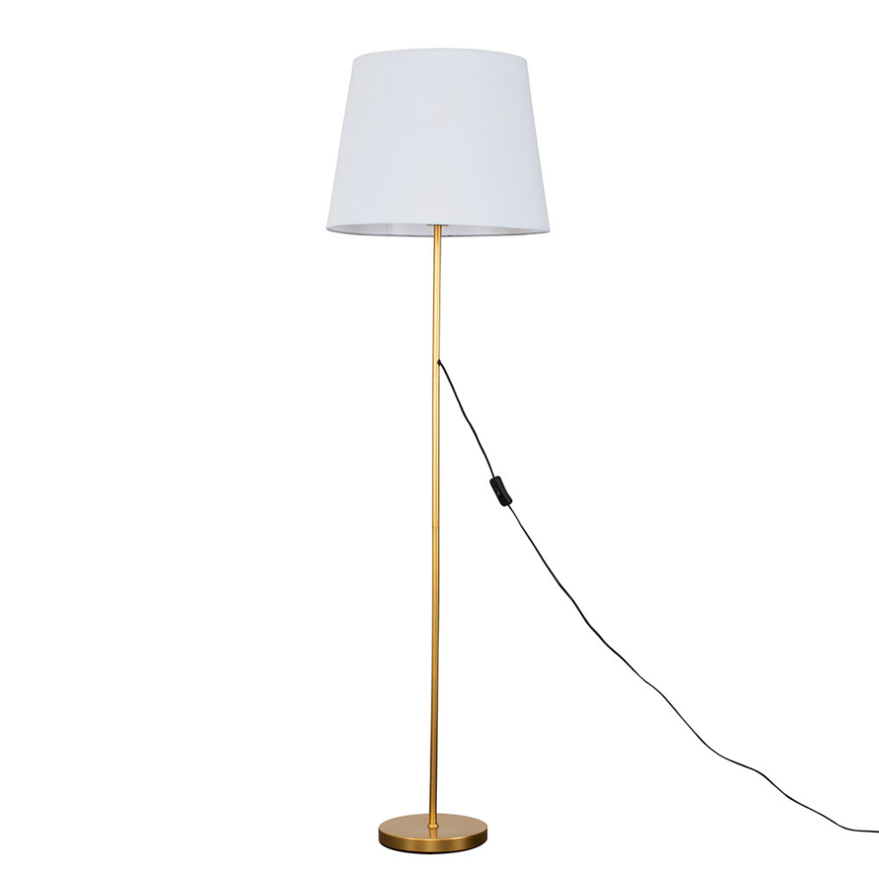 Modern Gold Metal Standard Floor Lamp with a White Tapered Shade - Complete with a 6w LED Bulb [3000K Warm White]