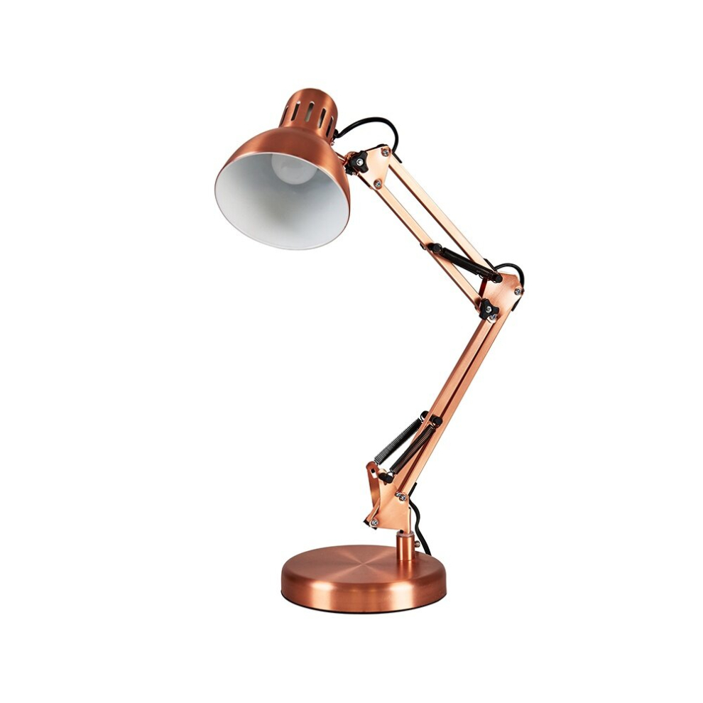 Retro Designer Style Adjustable Brushed Copper Metal Bedside Desk Table Lamp - Complete with a 4w LED Golfball Bulb [3000K Warm White]