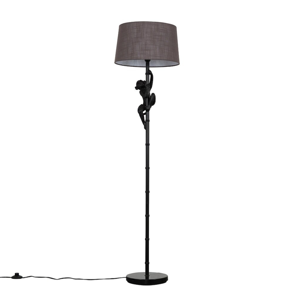 Modern Black Hanging Monkey Floor Lamp with a Grey Tapered Shade