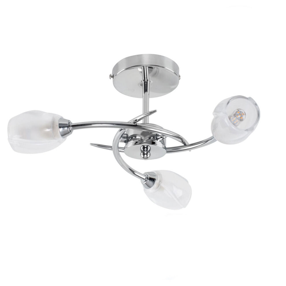 Modern Chrome 3 Way LED Ceiling Light with Frosted Glass Shades - Supplied with 3 x 3W G9 LED Bulbs