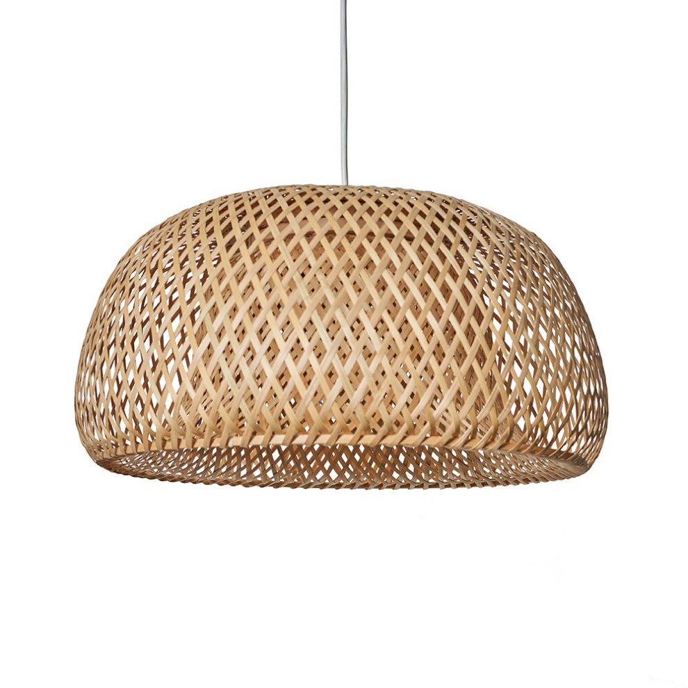 Modern Natural Bamboo Lattice Domed Ceiling Pendant/Floor Lamp Light Shade - Complete with a 10w LED GLS Bulb [3000K Warm White]