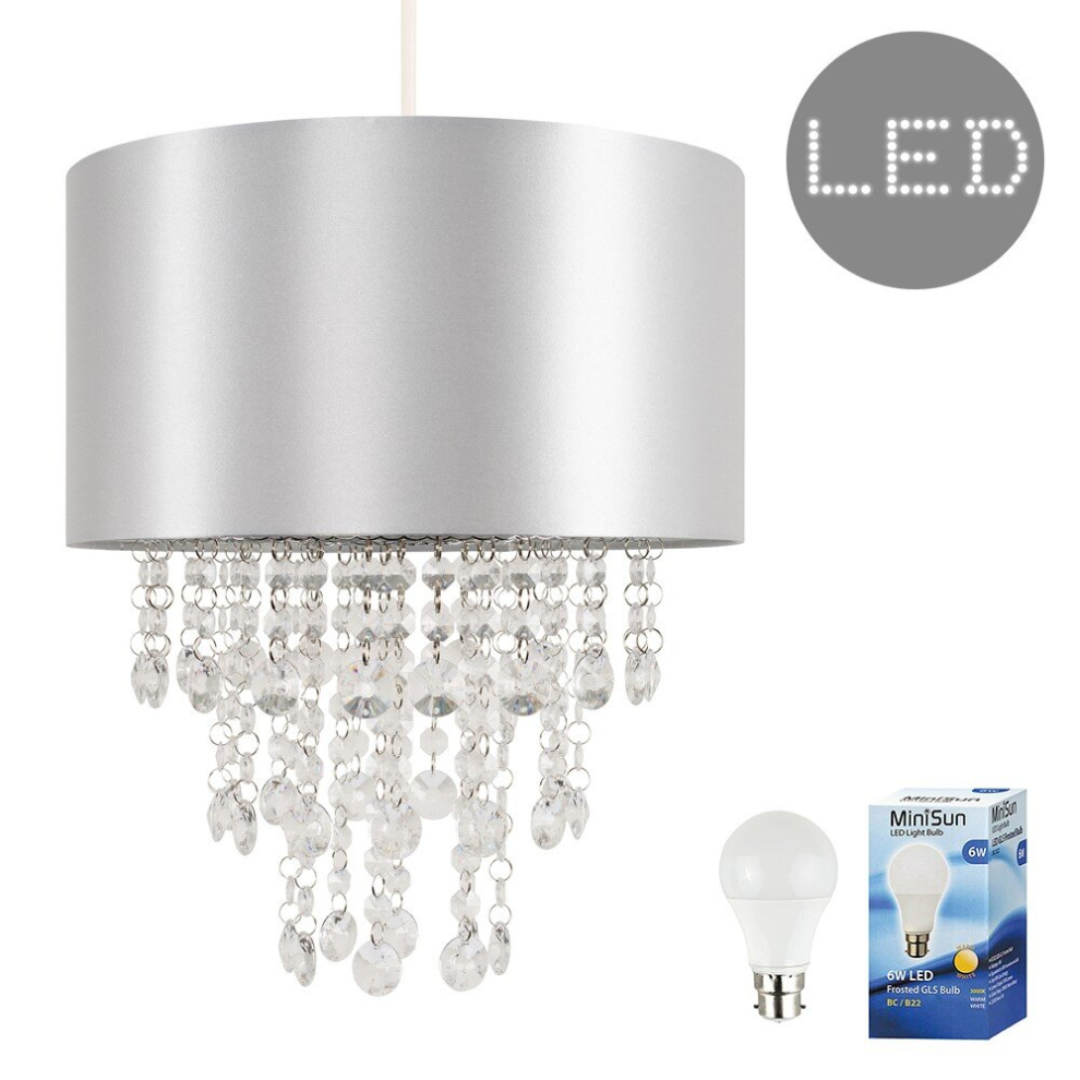 Jesmond Grey Jewel Ceiling Pendant Shade With Warm White Bulb