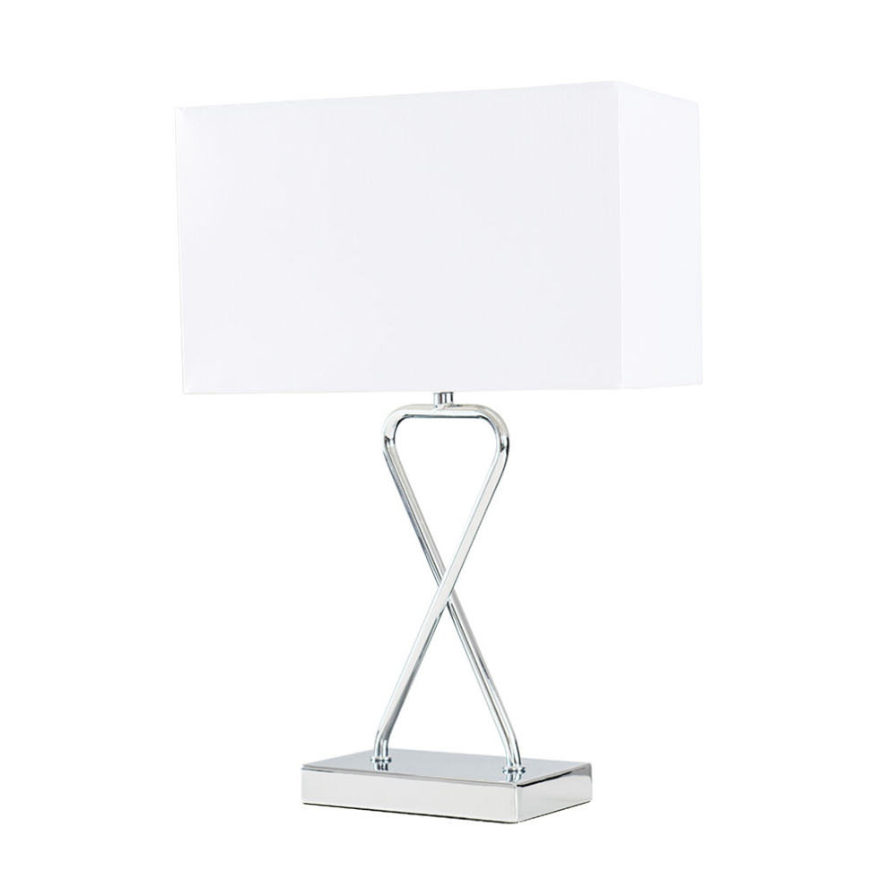 Contemporary Polished Chrome Table Lamp with a White Rectangular Shade - Complete with a 4w LED Bulb [3000K Warm White]