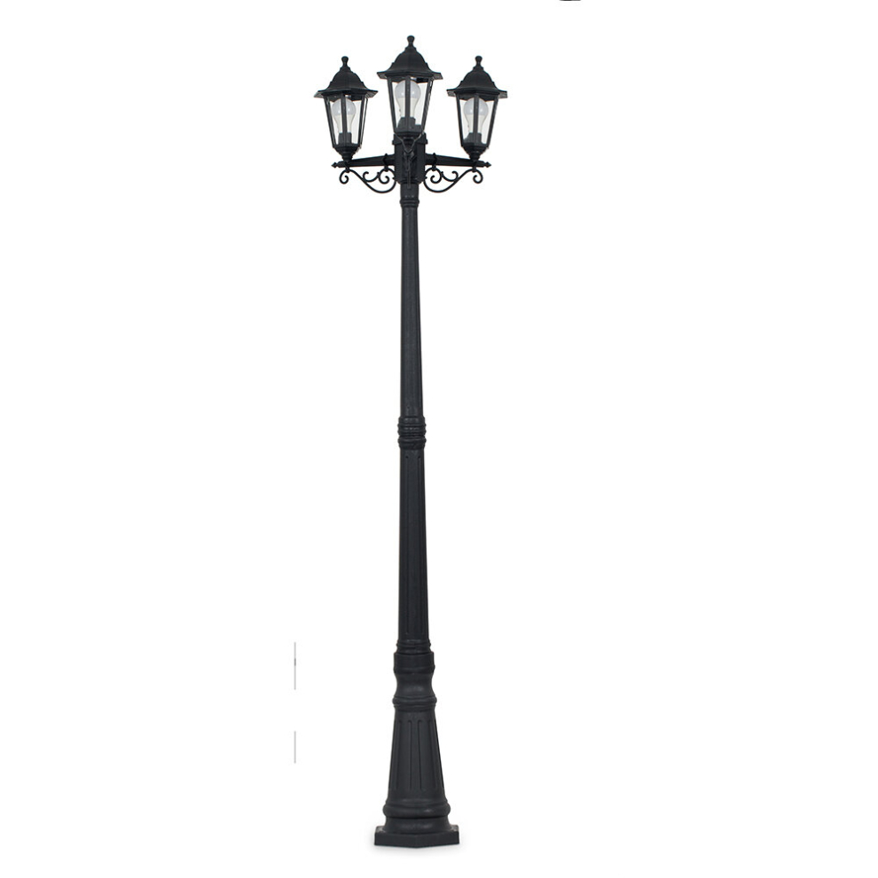 Traditional 1.95m Black 3 Way IP44 Outdoor Garden Lamp Post Light - Complete with 3 x 6w LED ES E27 Warm White Bulbs