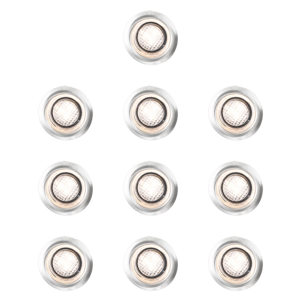Pack of 10 40mm Warm White LED Round Garden Decking/Kitchen Plinth Lights Kit - IP67