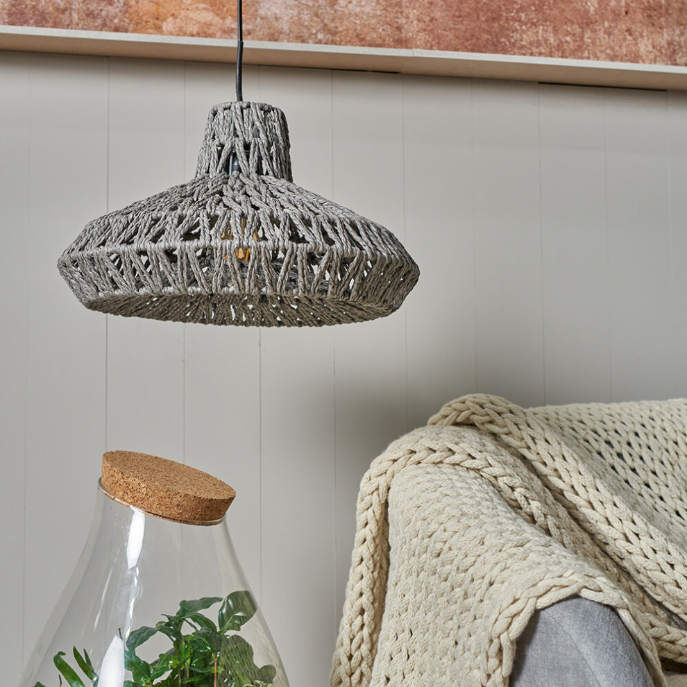Natural Woven Ceiling Pendant Light Shade Weave Rope Lampshade - Grey