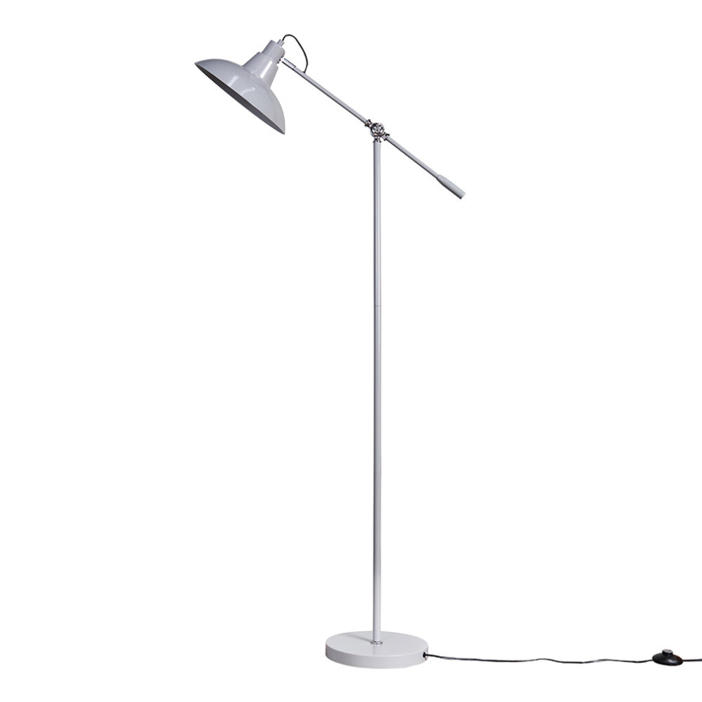 Retro Cool Grey/Chrome Adjustable Stem Retro Shade Floor Lamp - Complete with a 6w LED GLS Bulb [3000K Warm White]