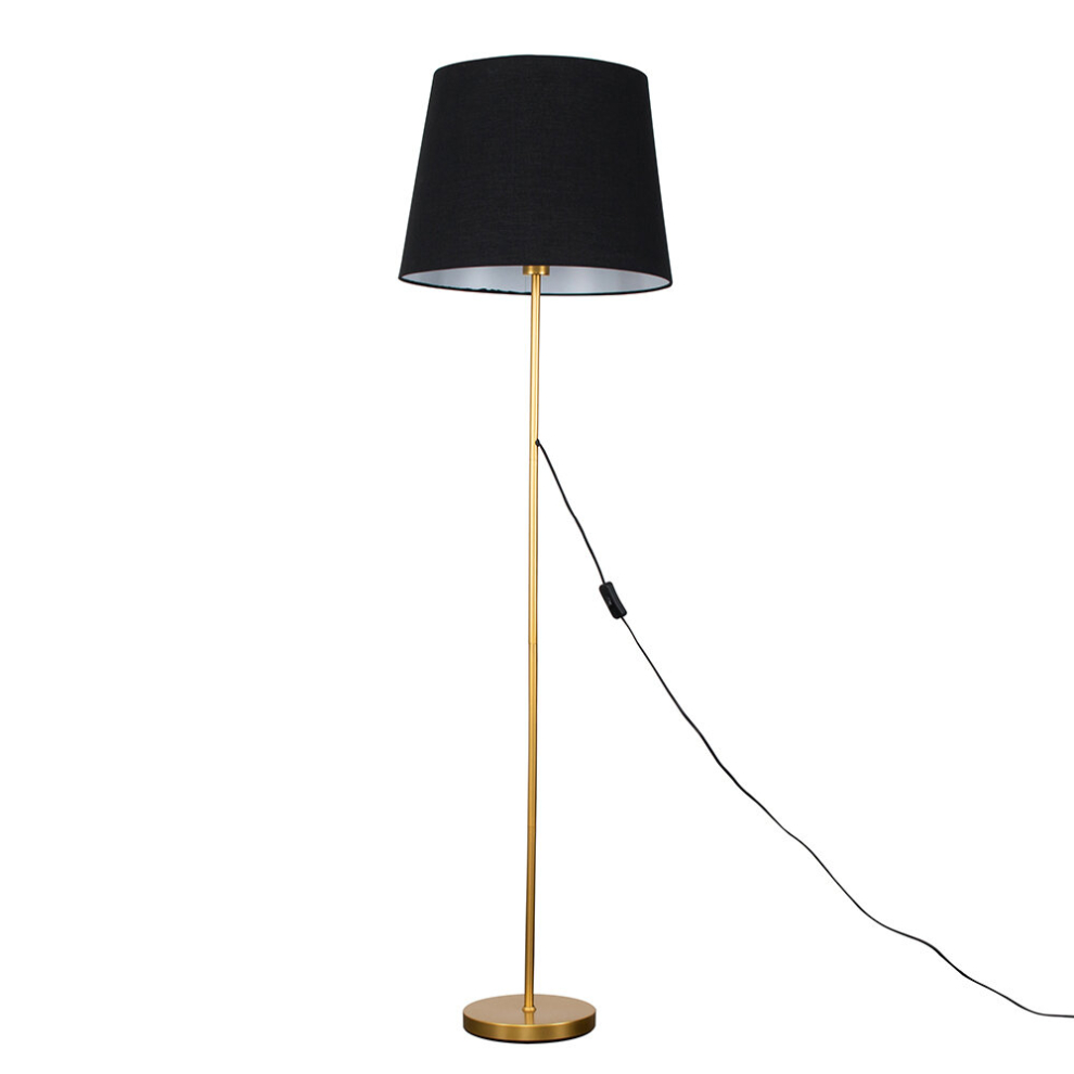 Modern Gold Metal Standard Floor Lamp with a Black Tapered Shade - Complete with a 6w LED Bulb [3000K Warm White]