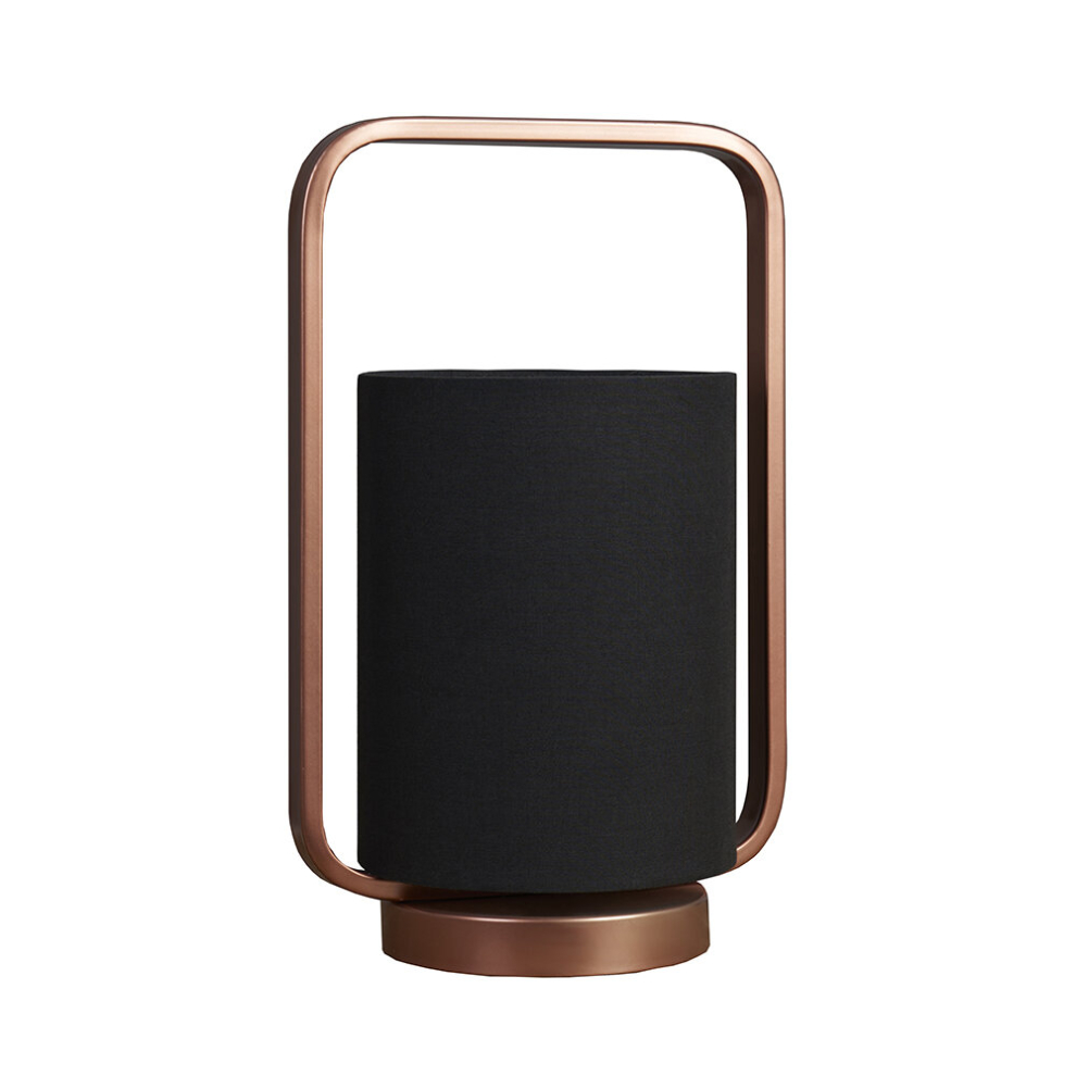 MinSun Contemporary Copper Metal Lantern Frame Black Cylinder Table Lamp