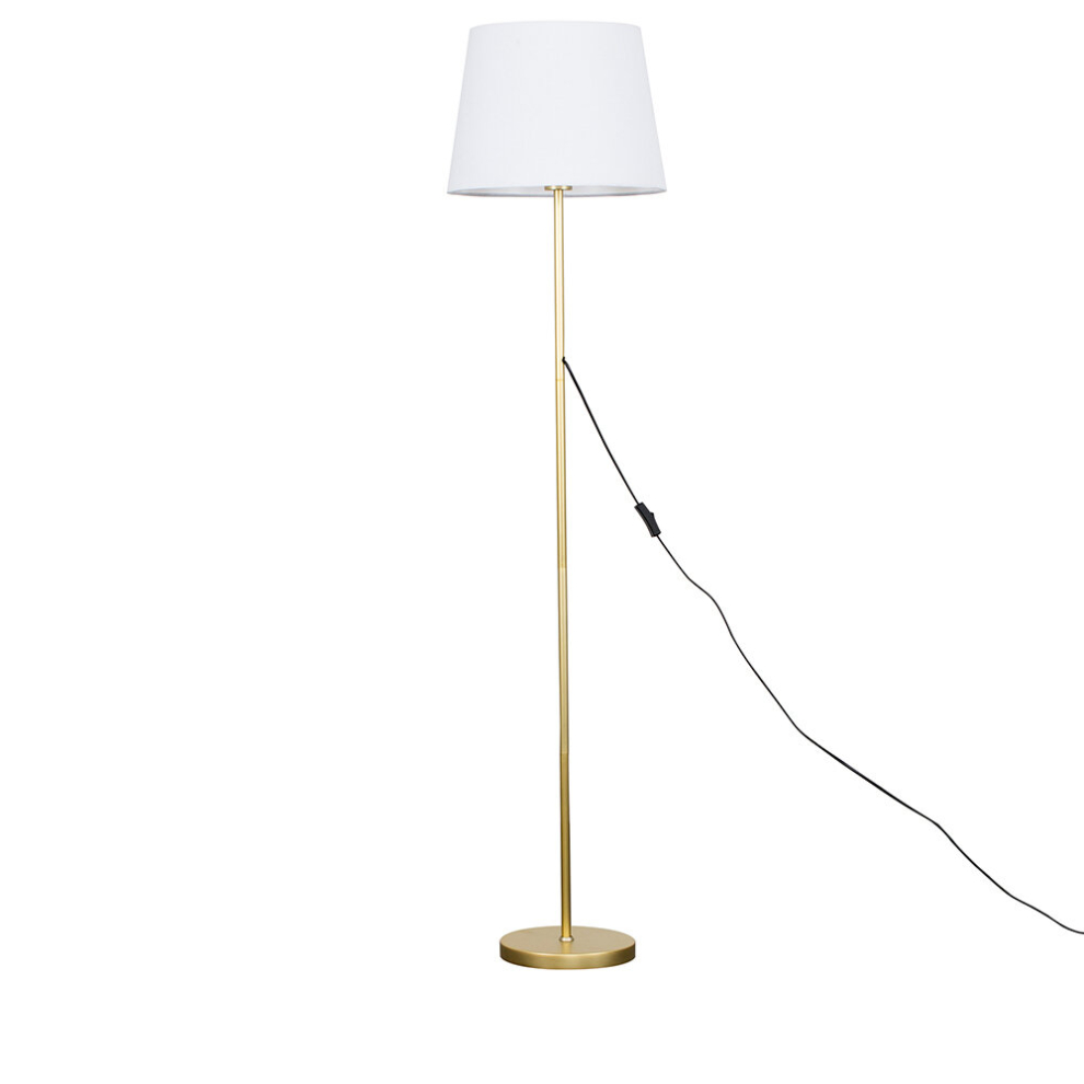 Modern Standard Floor Lamp in a Gold Metal Finish with a White Tapered Shade